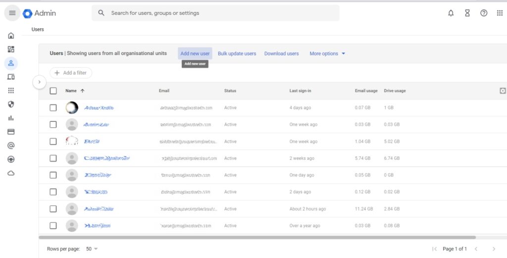 G suite admin console- new user