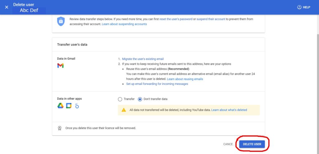 Admin Console - Delete User
