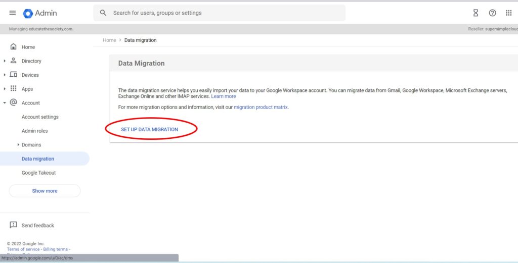 Admin console - data migration section