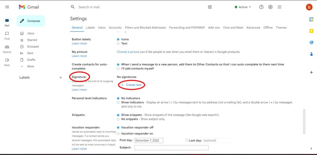 Signature - create new - to create Gmail signature
