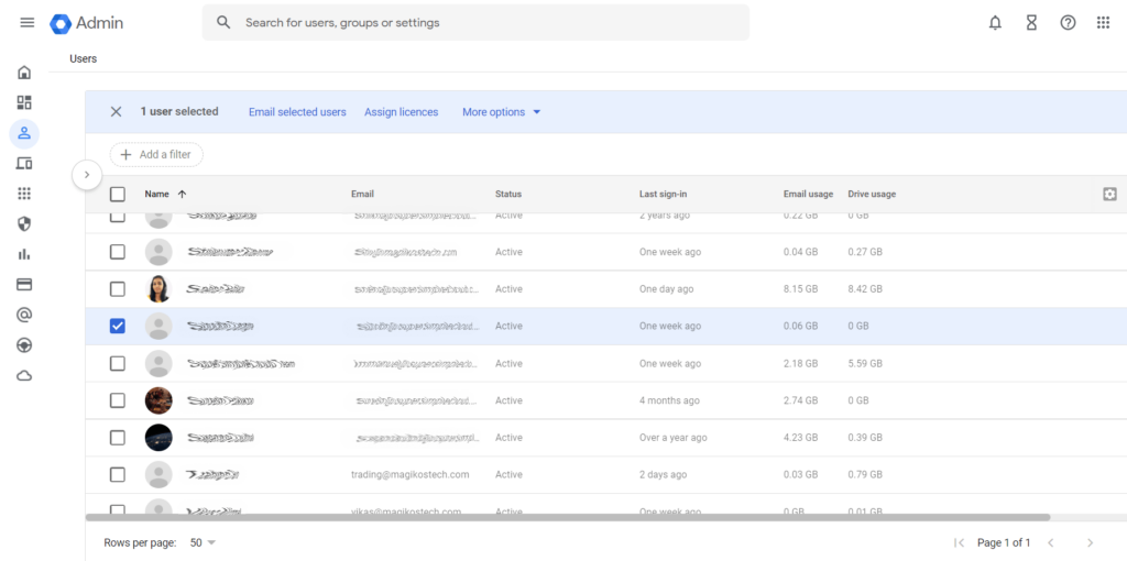 Admin Console - Select Users