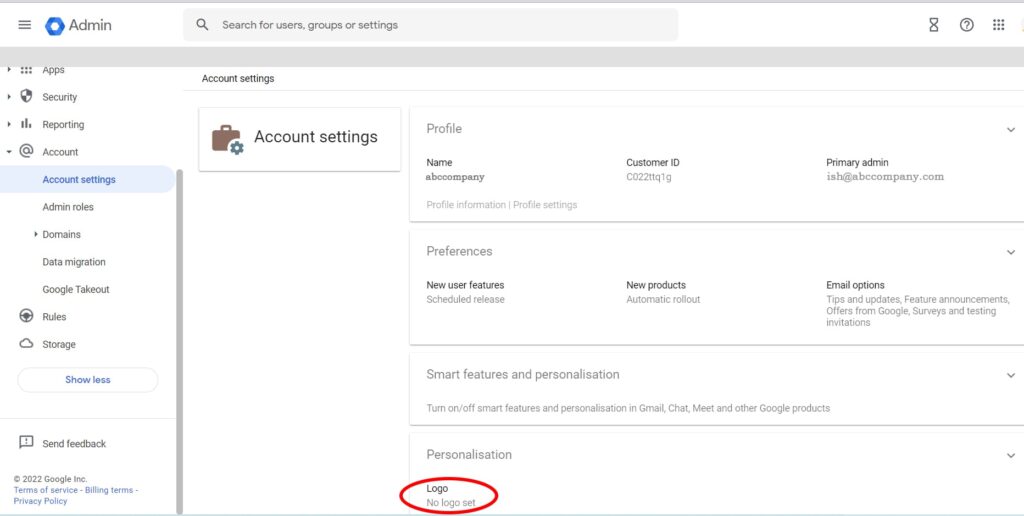account setting - select logo for gmail