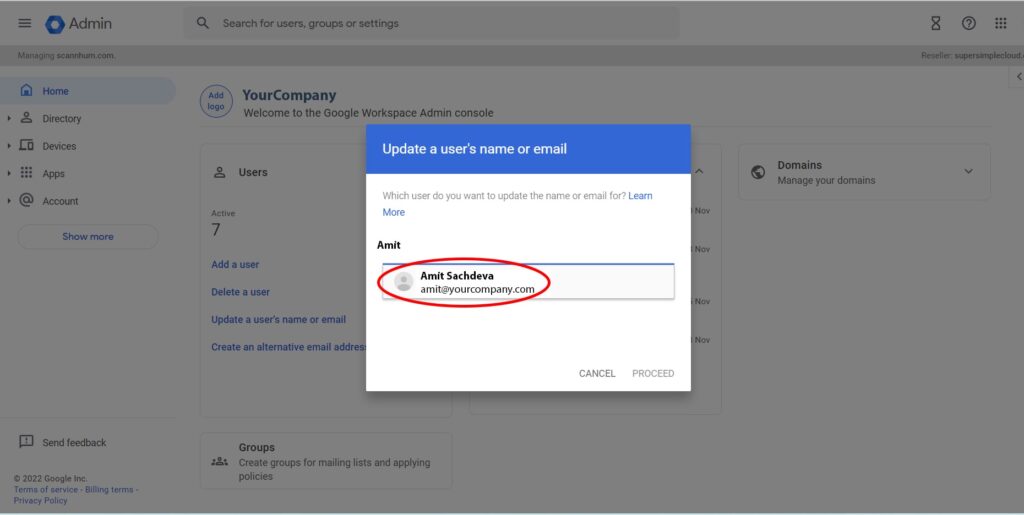 admin console - enter the name