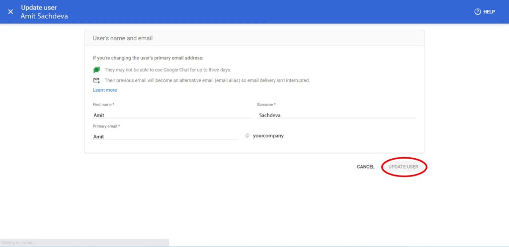 admin console - click on update users